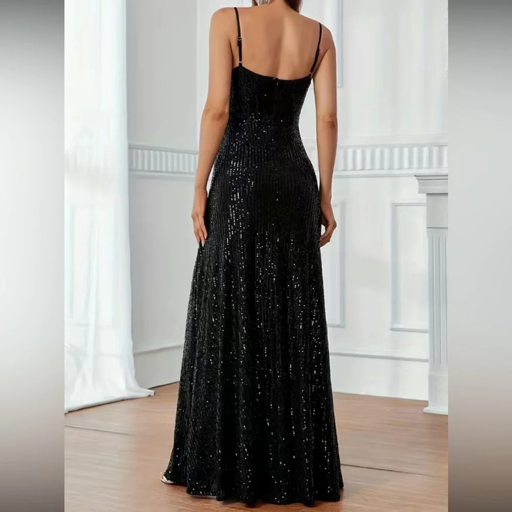 Luxe slit thigh party formal evening sequins dress - Picture 3 of 7